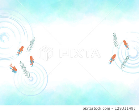 Watercolor background illustration of a cool summer image with goldfish swimming Watercolor background illustration of a cool summer image with goldfish swimming 129311495