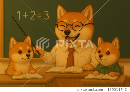 A classroom scene filled with smiling faces of Mr. Mameshiba and his students 129311742