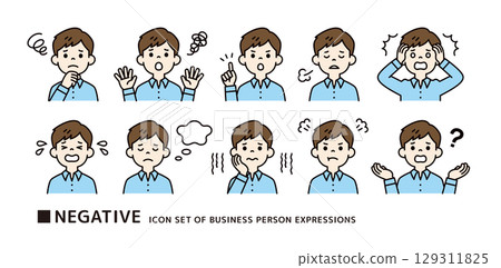 Icon material set of negative poses of men wearing button-down shirts_Vector_Color 129311825