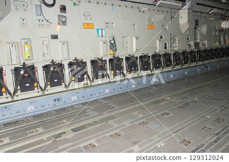Inside a US military transport plane: C-17 transport plane seats 129312024