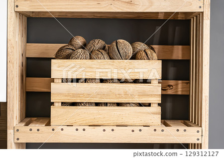 Wooden Box with Dried Seed Pods 129312127