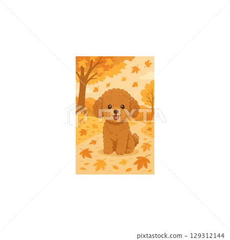 Autumn leaves and toy poodle 129312144