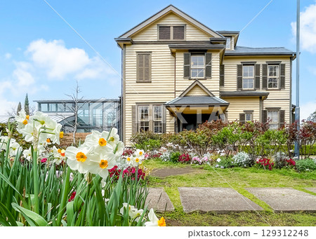 Spring flowers are beginning to bloom in the Western-style building in Yamate, Yokohama Spring flowers are beginning to bloom in the Western-style building in Yamate, Yokohama 129312248