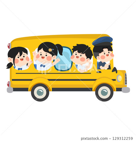 Illustration of Students Riding a School Bus 129312259