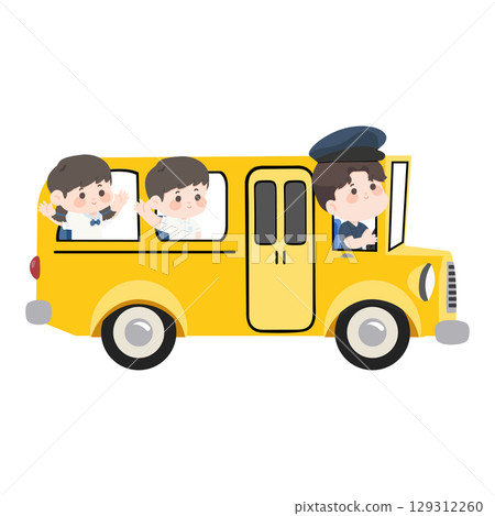 Cartoon Illustration of School Bus with Students Cartoon Illustration of School Bus with Students 129312260