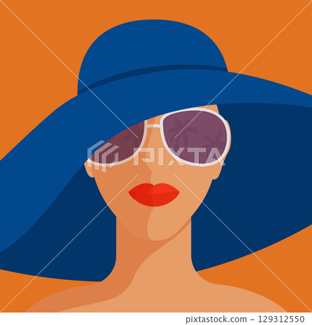 woman in hat and sunglasses woman in hat and sunglasses 129312550