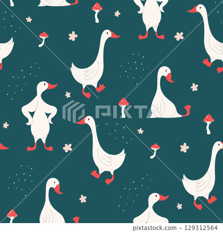 funny geese seamless pattern funny geese seamless pattern 129312564