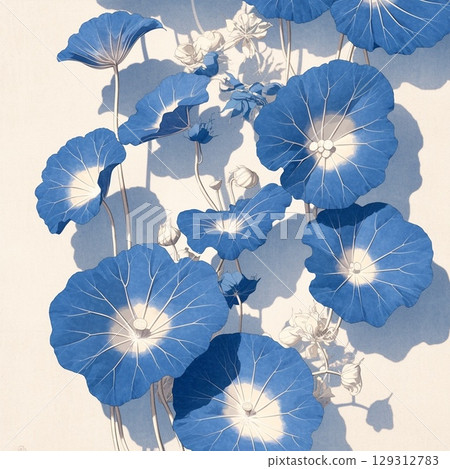 Morning glory, Japanese painting, watercolor painting, yukata, Japanese pattern, indigo 129312783