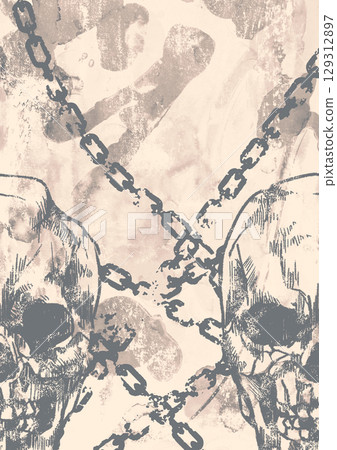 骷髏和鎖鏈的復古紋理背景 骷髏和鎖鏈的復古紋理背景 129312897