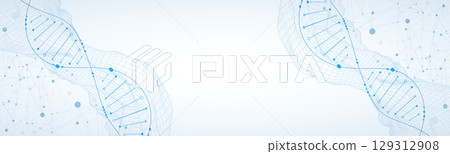Abstract image of DNA molecule on wireframe wave. Scientific vector background. Abstract image of DNA molecule on wireframe wave. Scientific vector background. 129312908