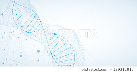 Abstract image of DNA molecule on wireframe wave. Scientific vector background. Abstract image of DNA molecule on wireframe wave. Scientific vector background. 129312913