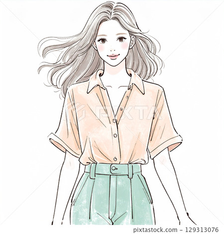 時尚女性插圖素材 129313076