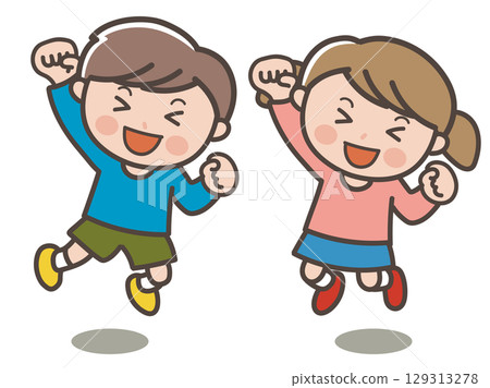 Illustration of children jumping energetically 129313278
