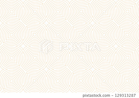 The geometric pattern with wavy lines. Seamless vector background. White and golden texture. Simple lattice graphic design 129313287