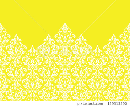 Wallpaper in the style of Baroque. White and yellow floral ornament. Vector background. Graphic pattern for fabric, wallpaper, packaging. Ornate Damask flower illustration Wallpaper in the style of Baroque. White and yellow floral ornament. Vector background. Graphic pattern for fabric, wallpaper, packaging. Ornate Damask flower illustration 129313290