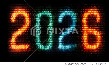 2026 colorful number on digital binary code background illustration 129313494
