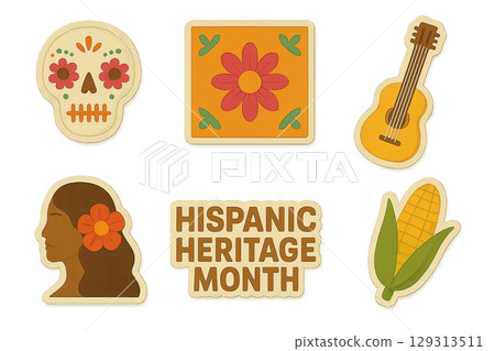 Hispanic heritage month icon set with traditional symbols, isolated on transparent background Hispanic heritage month icon set with traditional symbols, isolated on transparent background 129313511