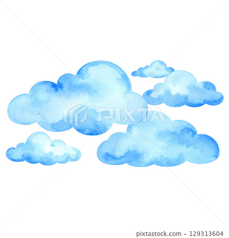 Illustration of fluffy blue sky clouds and seamless pattern of clouds 129313604