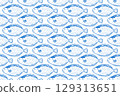 Seafood texture pattern. Vector pattern in the style of doodles of Fish. Background for the menu fish food, sea products. Vector illustration 129313651