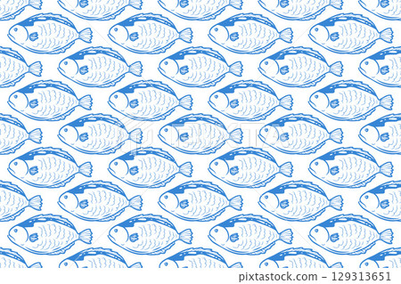 Seafood texture pattern. Vector pattern in the style of doodles of Fish. Background for the menu fish food, sea products. Vector illustration Seafood texture pattern. Vector pattern in the style of doodles of Fish. Background for the menu fish food, sea products. Vector illustration 129313651