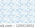 Seafood texture pattern. Vector pattern in the style of doodles of Fish. Background for the menu fish food, sea products. Vector illustration 129313652