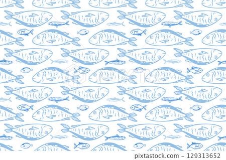 Seafood texture pattern. Vector pattern in the style of doodles of Fish. Background for the menu fish food, sea products. Vector illustration Seafood texture pattern. Vector pattern in the style of doodles of Fish. Background for the menu fish food, sea products. Vector illustration 129313652