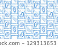 Oysters seamless pattern. Hand drawn sketch vector seafood illustration. Engraved retro style mollusks. Modern food background 129313653