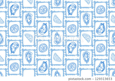 Oysters seamless pattern. Hand drawn sketch vector seafood illustration. Engraved retro style mollusks. Modern food background Oysters seamless pattern. Hand drawn sketch vector seafood illustration. Engraved retro style mollusks. Modern food background 129313653
