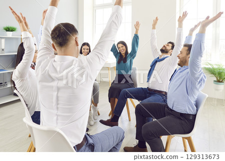 Business happy people training, group of positive inspired professional employees managers teammate Business happy people training, group of positive inspired professional employees managers teammate 129313673