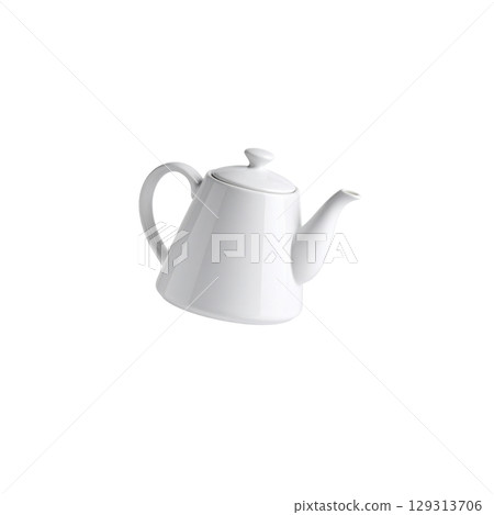White ceramic teapot isolated on white background 129313706
