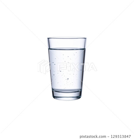 Clear drinking glasses placed separately on a white background. 129313847
