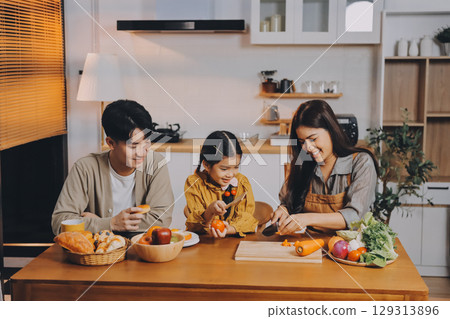 Family spends their free time together 129313896