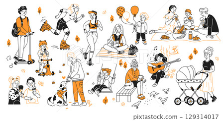 Outdoor Activities for Different Ages in Autumn Park Outdoor Activities for Different Ages in Autumn Park 129314017