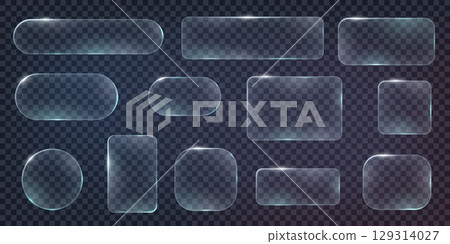 Set of Translucent Glass Buttons on Dark Background 129314027