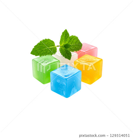 Lemon, mint and ice in glass isolated on white background Lemon, mint and ice in glass isolated on white background 129314051