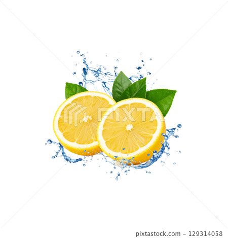 Fresh half and sliced green lime with water drops isolated on white 129314058