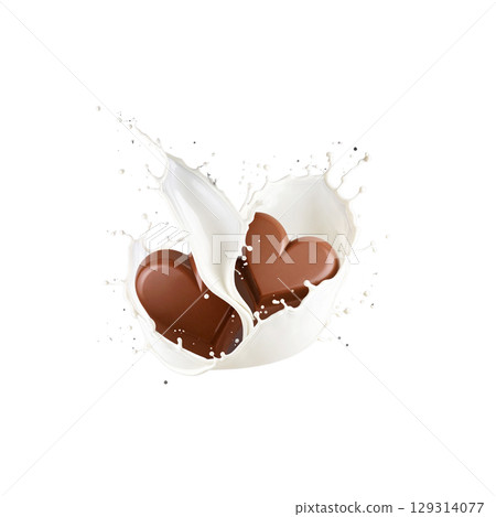 Heart shaped chocolate with delicious brown sweet symbol on white background 129314077