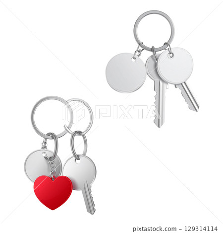Set of house keys and keys on white background 129314114