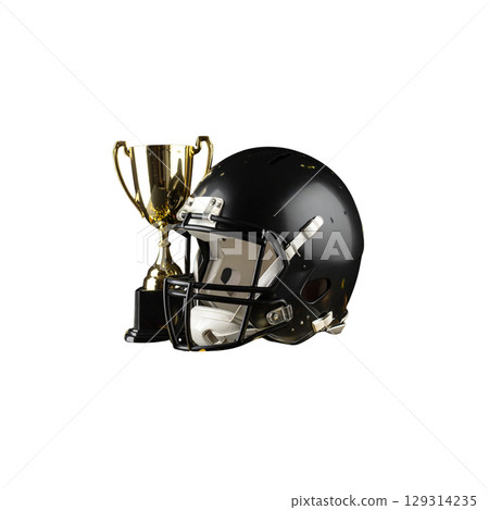 Football helmet with protective mask isolated on white background. Football helmet with protective mask isolated on white background. 129314235