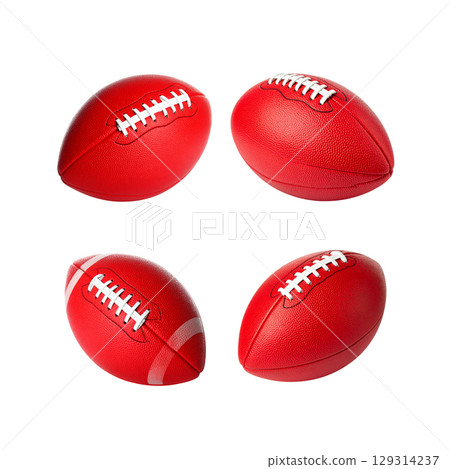Red soccer ball for sports, games and team play on white background. Red soccer ball for sports, games and team play on white background. 129314237