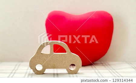 Natural car accessories and red heart cushion_white background 129314344