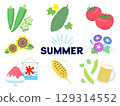 夏季插畫集花卉、蔬菜和食物向量 129314552