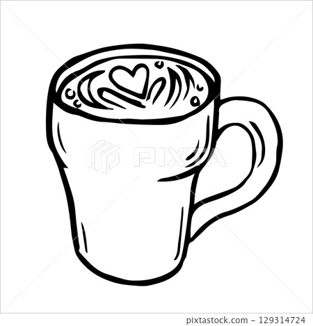 cup of cappuccino coffee. vector illustration in doodle style 129314724