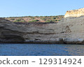Sunlit Coastal Cliff in Algarve, Portugal 129314924