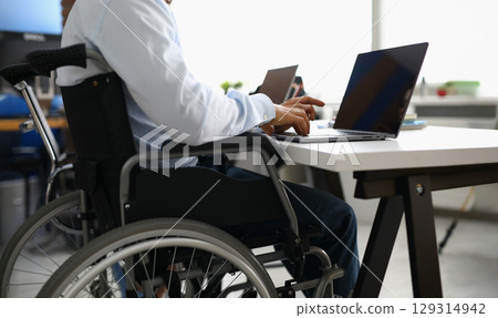 Empowering moments of productivity in a modern workspace by those overcoming physical challenges 129314942