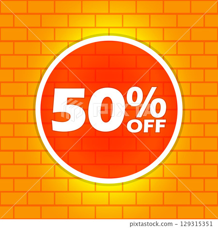 50% Off Sale Discount Banner on Orange Brick Background 129315351