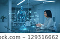 A woman discussing with an AI hologram 129316662