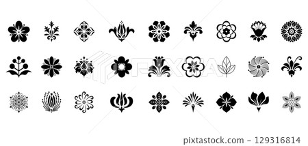 Flower icons set. Isolated elements for design. Vector graphics. Flower icons set. Isolated elements for design. Vector graphics. 129316814