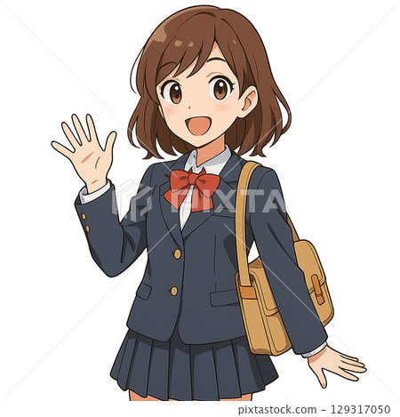 School girls waving hands 129317050