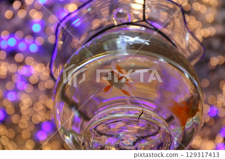 Fantastic swimming goldfish and summer coolness 129317413